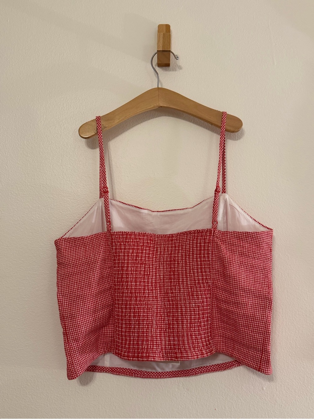 Everlane The Seamed Top in Stretch Linen Red Gingham Smocked Back NWT Size M - Picture 9 of 16